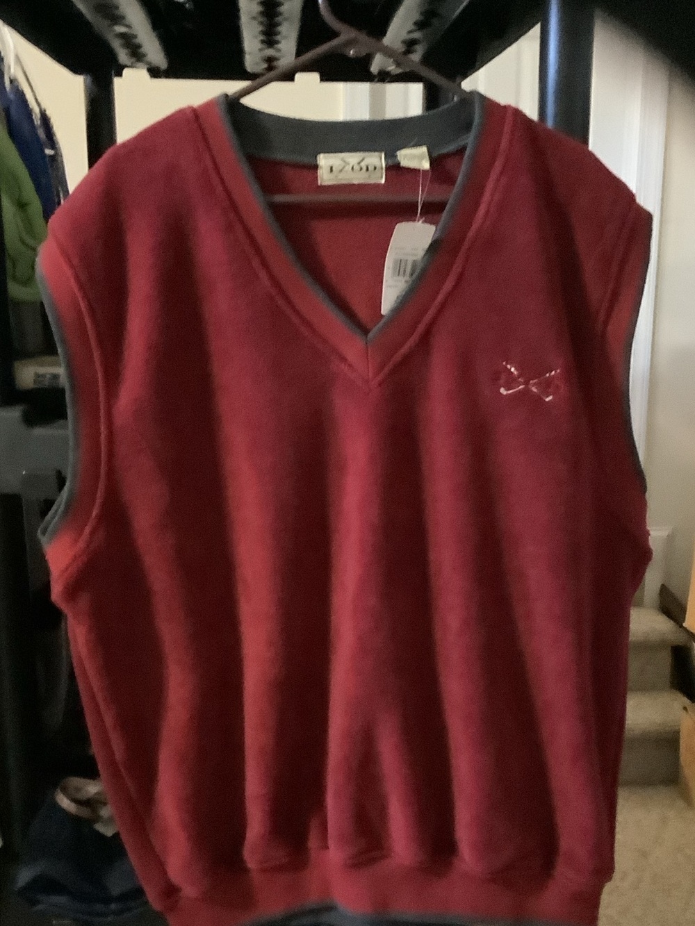 Izod Golf Cherry Sweater Vest with Charcoal Trim, heavyweight